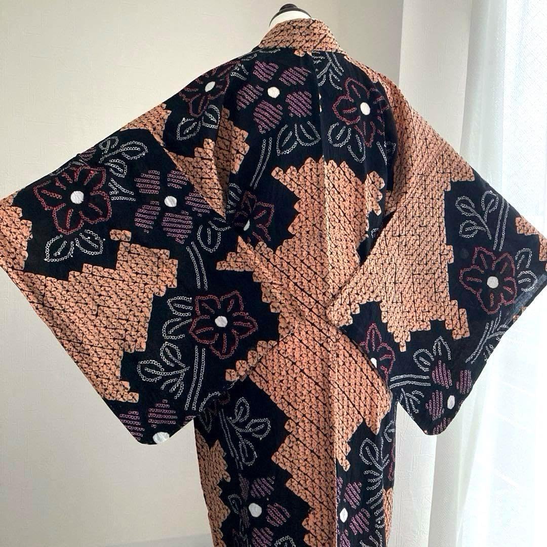 有松絞り浴衣 蜘蛛絞り しつけ糸付 身丈160cm 上質No.32-22 有松絞り浴衣