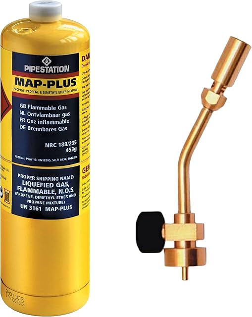Profire Gas Torch and 1x Mapp Gas Canister, Map Pro Plus Disposable Cylinder Bottle Cartridge for Blow Torch, Plumbing Tools, Canisters for Plumbers, Soldering Torch, Mechanics, Jet Burner