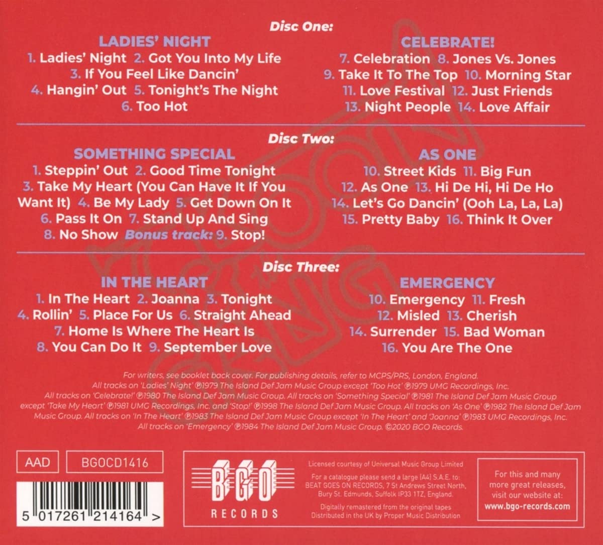 Ladies' Night / Celebrate! / Something Special / As One / In The Heart / Emergency