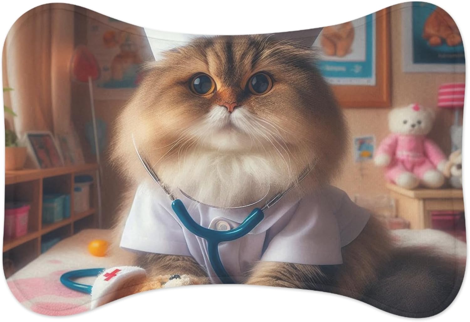 Realistic Nurse Cat Vibrant Anti-Slip Pet Feeding Mat with Memory Foam Core