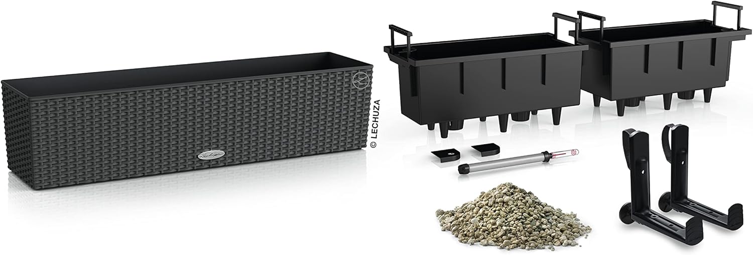 LECHUZA BALCONERA starter set (1x BALCONERA Cottage 80 granite + 1 x balcony box holder black + 12 L PON (free PON))
