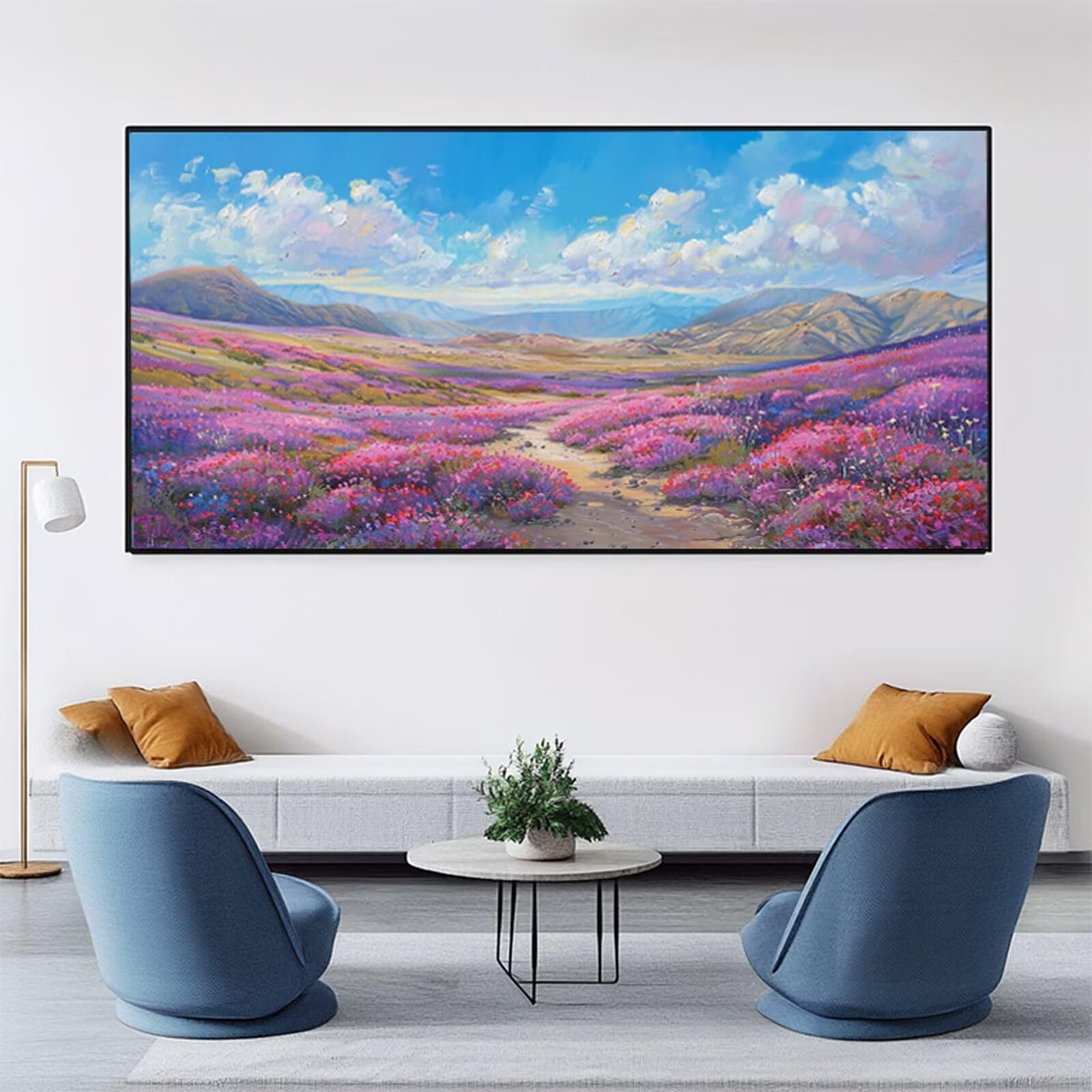 Malen Nach Zahlen Erwachsene Lila Malen Nach Zahlen Blume DIY Paint by Numbers für Anfänger Mit 3-Pinseln und Acrylfarbe, Ohne Rahmen, Malen-Nach-Zahlen Set für Wand Deko Wohnzimmer 90x180cm RB-401