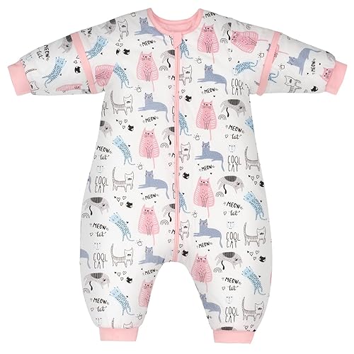 ZIGJOY Saco de dormir de invierno para bebé con pies de 25 TOG manta cálida con mangas extraíbles saco de dormir de pijama 100 algodón para niñas