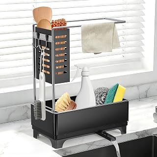 Spülbecken Organizer,Küchen Schwammhalter,Edelstahl Spülorganizer, Schwarz