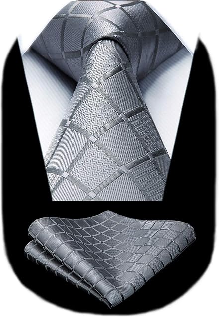 HISDERN Check Wedding Plaid Tie Handkerchief Men's Necktie Pocket Square Set For Formal Business