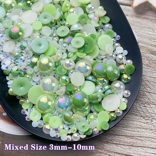 Miniatura 3 de Mezcla de diamantes de imitación de resina con perlas semicirculares, 1.06 oz (30 gramos) de diamantes de imitación de media perla para