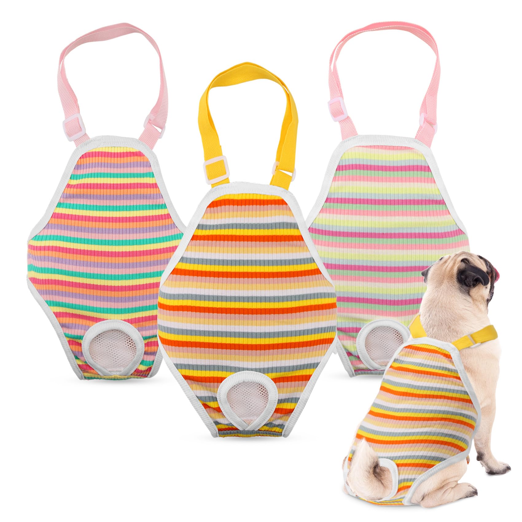 Yocdunm 3 Pack Dog Period Pants Dog Nappy Onesie Sanitary Pantie Reusable Dog Nappies Female with Adjustable Suspender Washable Sanitary Pants for Female Dogs (M)