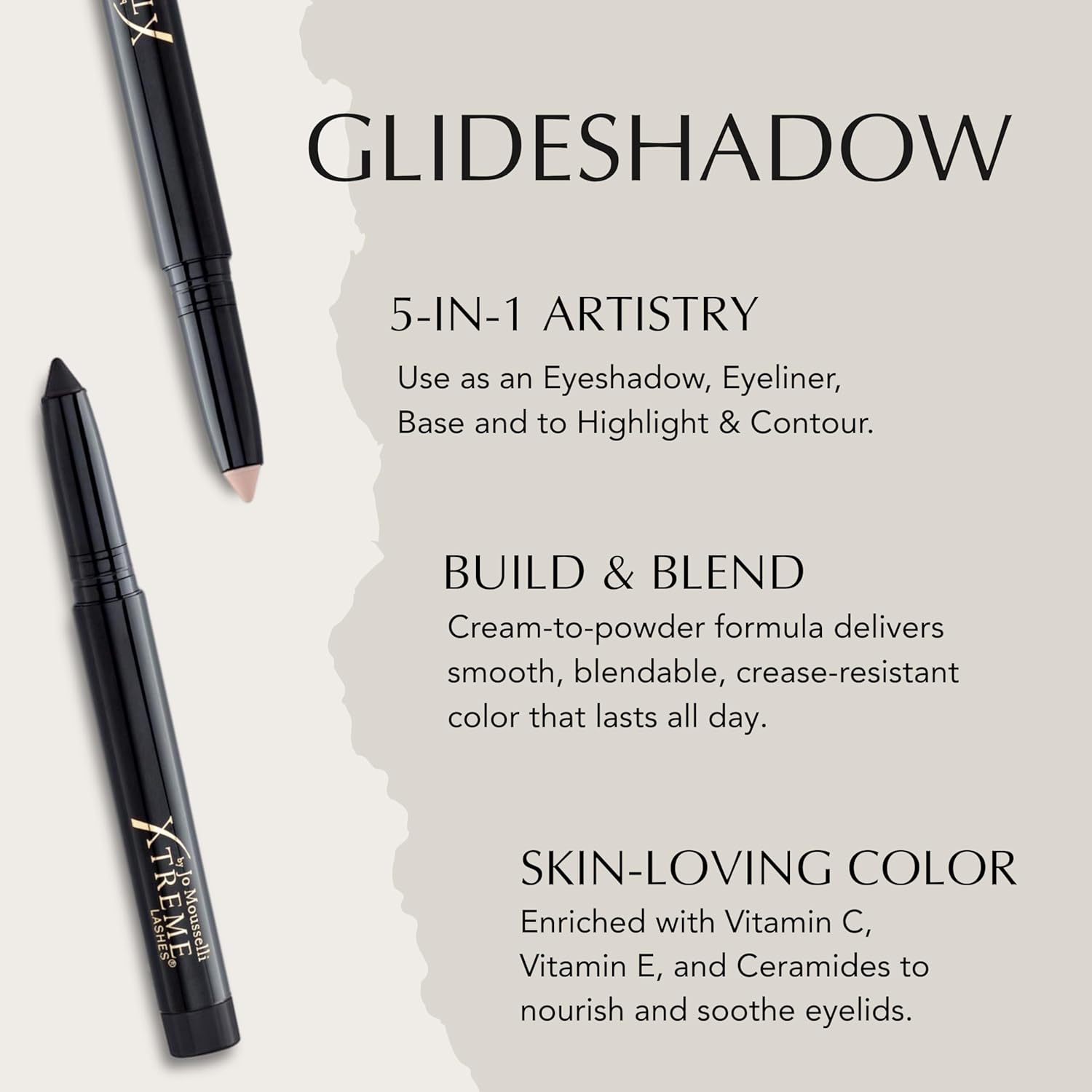 Xtreme Lashes GlideShadow Long Lasting Eyeshadow Stick Smoky Mattes Quad Set, Onyx, Chocolate, Sienna, Nude, Lightweight Cream to Powder Makeup, No Fallout, Lash Extension Safe