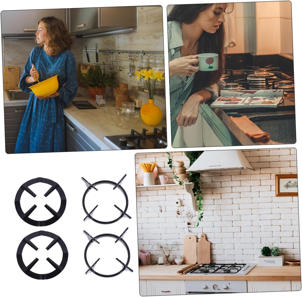 Cabilock 4pcs Pot Hob Hanging Stove Parts Support Burners Wok Ring for Gas Stove Rack on Hob Rings Wok Stand Grates Gas Burner Stove Racks Gas Stove Accessories Pot Racks Iron Black
