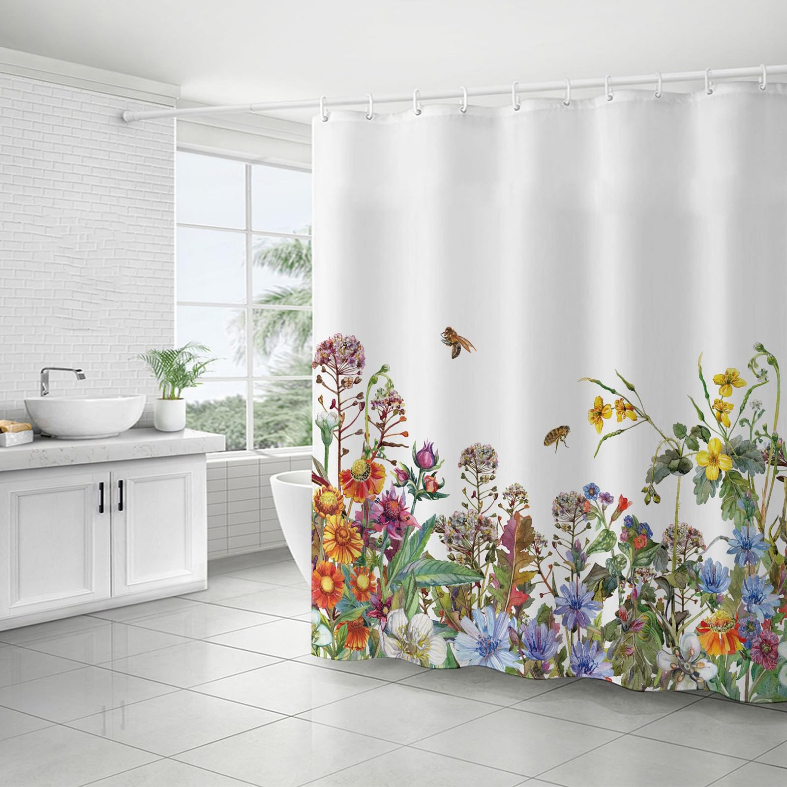 FAIRYGATE Shower Curtain Bathroom Curtains Extra Long Wide Mould Proof Resistant Fabric for Wet Room Bath Garden Floral Waterproof B9810