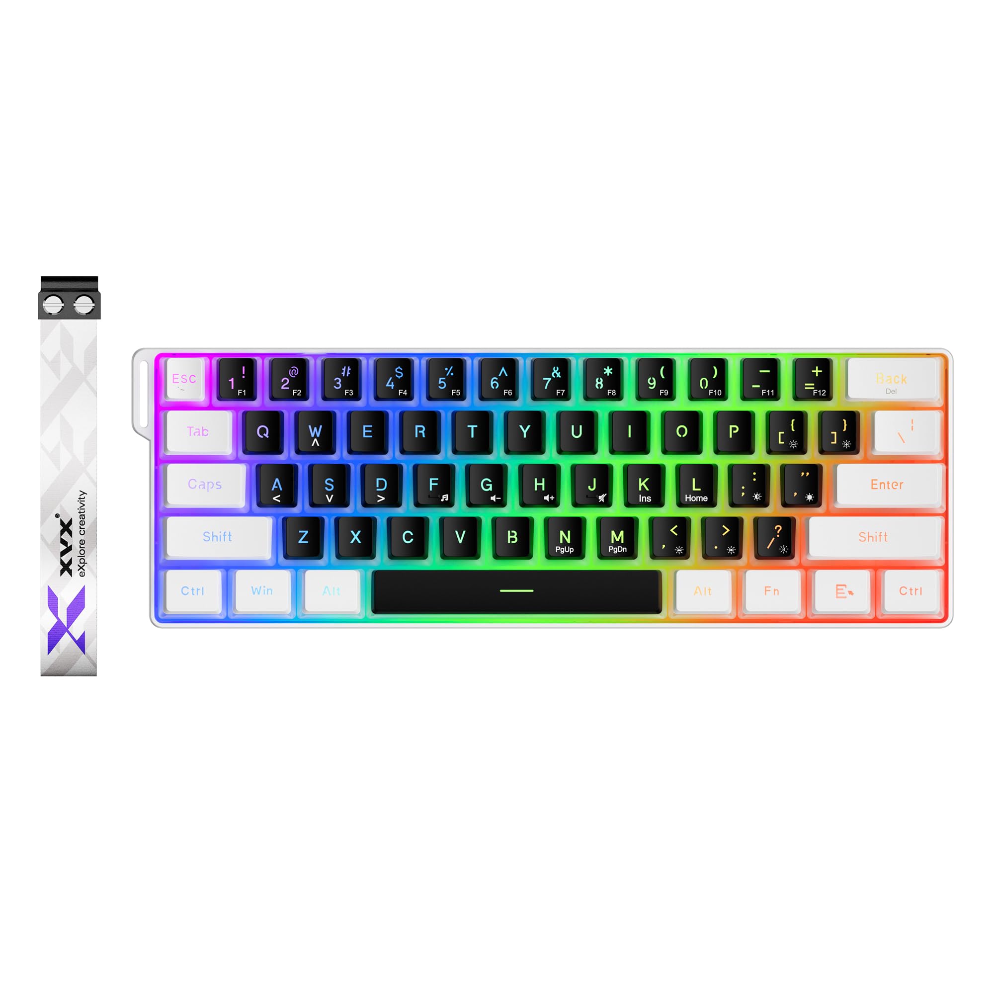 OHY 60% Gaming Keyboard,Wired Backlit Mini Membrane Keyboard, Strong Mechanical Feel for PC/Mac Gamer, Typist, Travel, Easy to Carry on Business Trip(61 Keys)-White-image-22