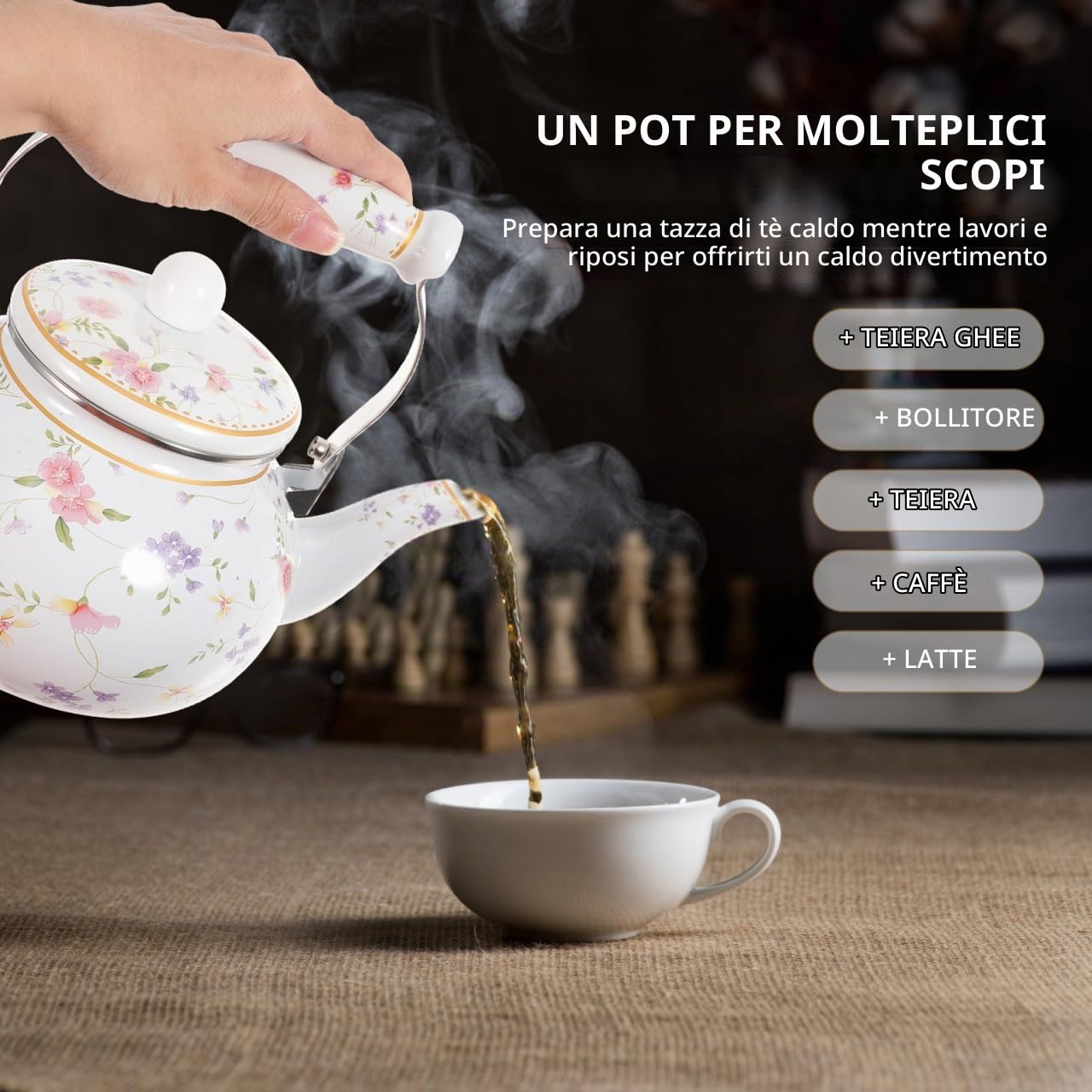 Vaguelly Teiera Smaltata Bollitore Da Fornello Per Acqua E Tè Compatibile Con Piano a Induzione Stufa a Gas Ed Elettrica Per Casa Ufficio Hotel E Ristorante 22.00X19.00X19.00 cm