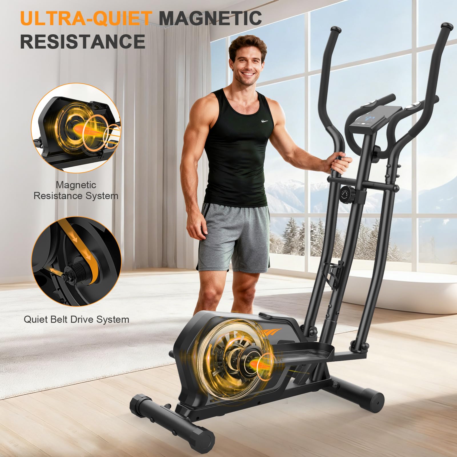 Vélo elliptique,3 en 1 vélo elliptique avec16 Niveaux de résistance, écran LCD, Porte-Bouteille,Pédale Antidérapante,capacité de Charge de 287LBS,Stepper elliptique aérobique