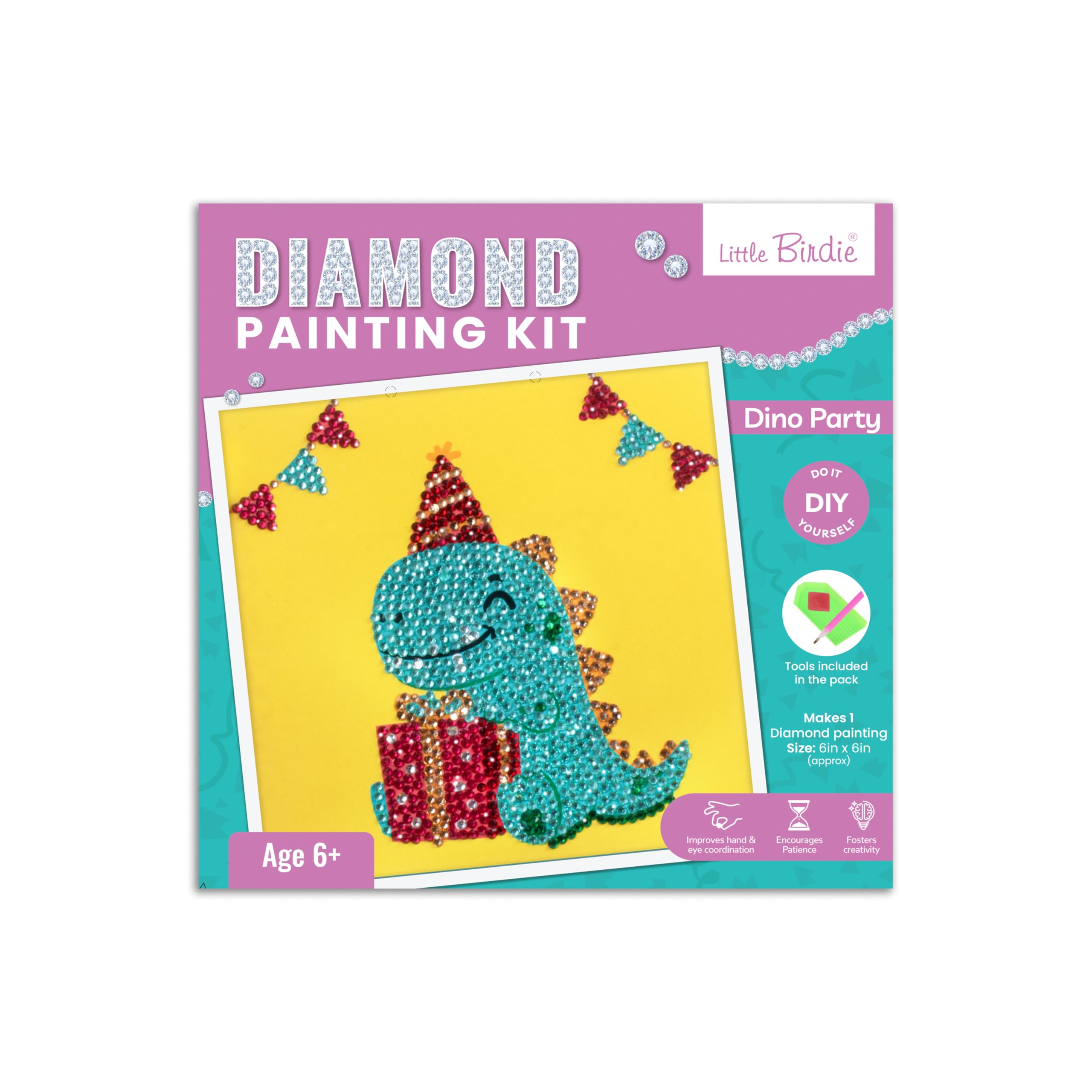 Little Birdie DIY Diamond Painting Kit Dino Party, 1 Box | for Art & Craft, Creative, Fun & Activity Kit | Gift for Kids, Adult