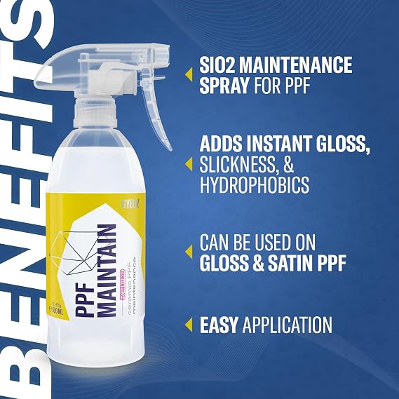 GYEON PPF Maintain Redefined SiO2 Maintenance Spray for Paint Protection Film & Vinyl Boost Slickness Hydrophobic Self-Cleaning Finish Gloss or Matte Surfaces