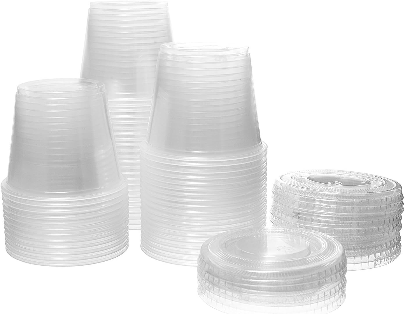 Disposable Plastic Portion Cups with Lids,Great for; Sampling Cups, Condiment Cups