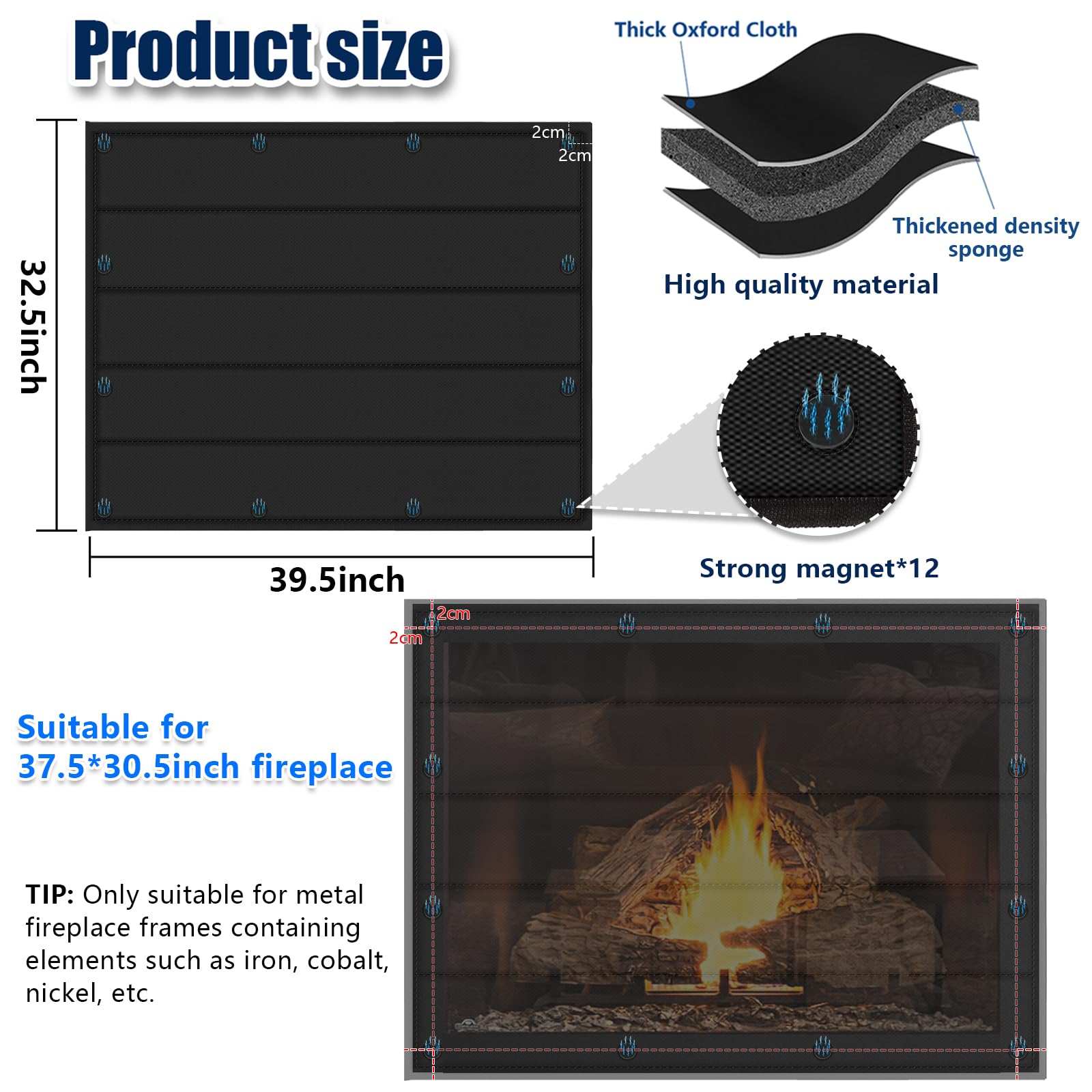Magnetic Fireplace Blanket For Heat Loss Prevention - Indoor Covers Keep Drafts Out, Built-in 12 Strong Magnets For Iron Frame And Screen, 33x29 - View #6