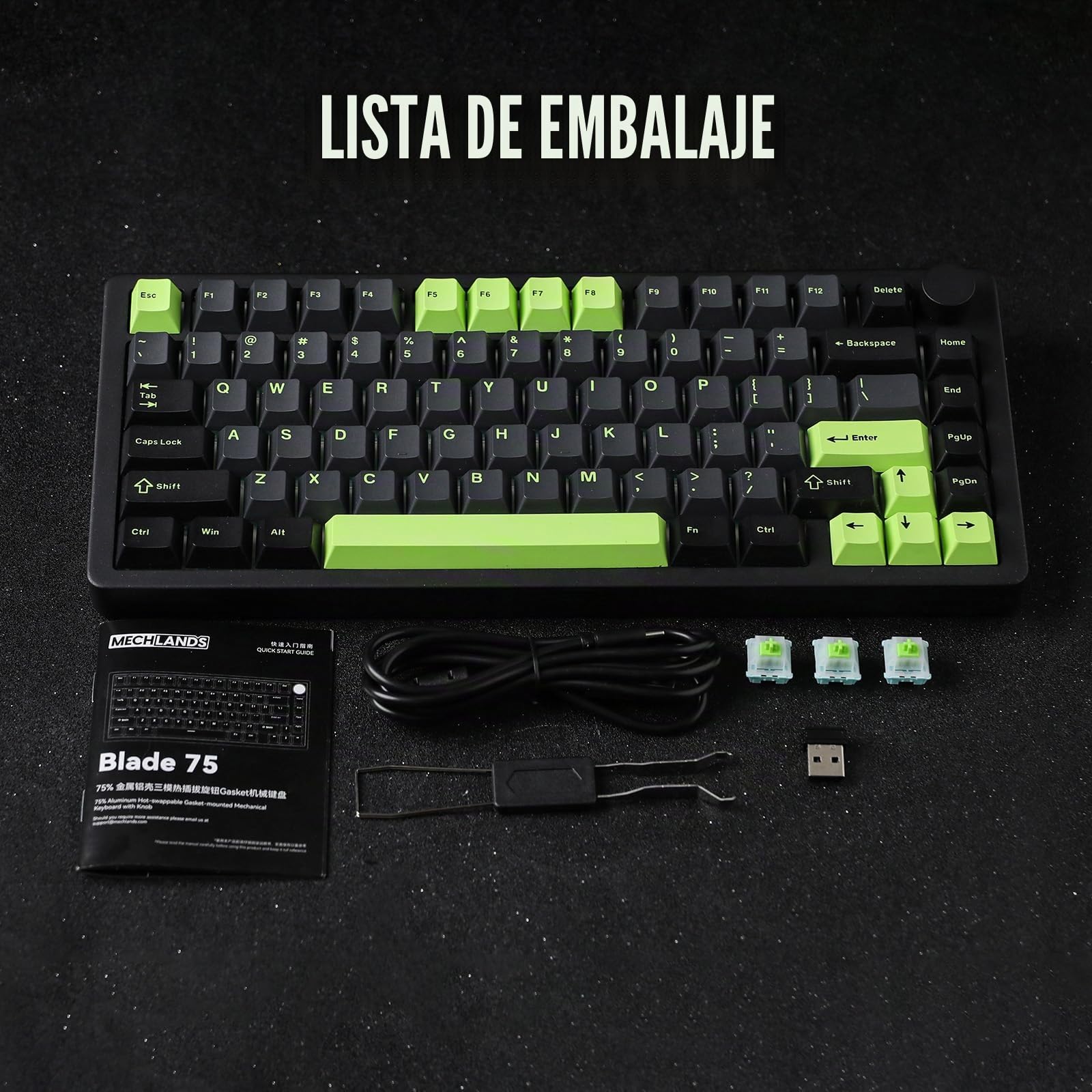 MechLands Blade75 Teclado mecánico inalámbrico de aluminio BT5.0/2.4GHz/USB-C Hot Swappable Custom Keyboard con RGB, NKRO para Win/Mac/Games/Office (negro)