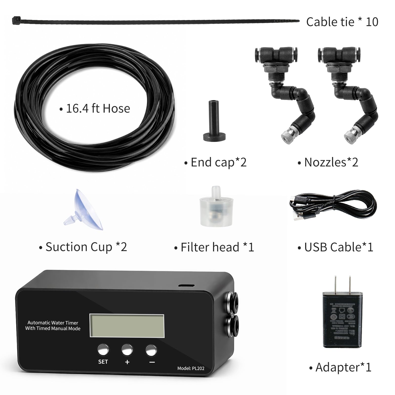 Sistema di nebulizzazione per rettili, nebulizzatore automatico con timer con controller LCD, pompa autoadescante, spray per foresta pluviale fine per terrario, camaleonte, geco e serpente
