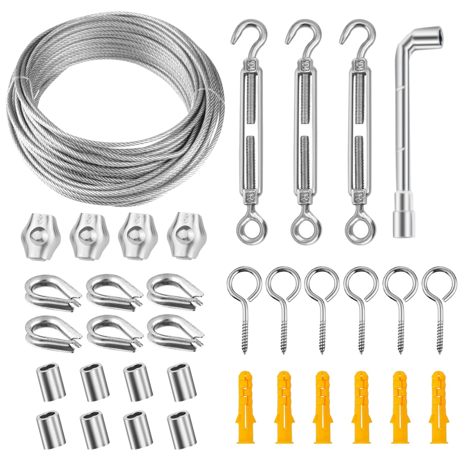 SHBAOCH Garden Wire Trellis Kit, 20m/2mm Stainless Steel Cable Rope PVC Coated Wire Rope Kit with M4 Turnbuckles for Climbing Plants Decorative String Lights Picture Hanging