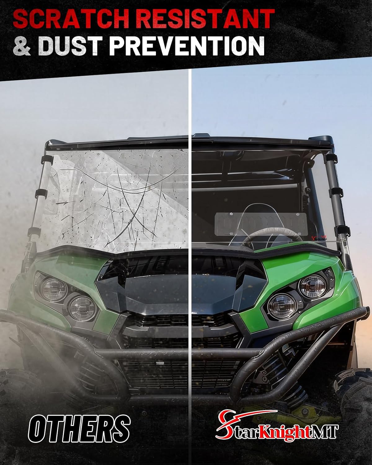 StarknightMT Teryx Windshield Scratch-resisatant Vent Window Compatible with 2016+ Kawasaki Teryx 800 2/4 Seaters 2021+ Teryx S/S 4 Accessories Clear Front Windshield Used with Roof