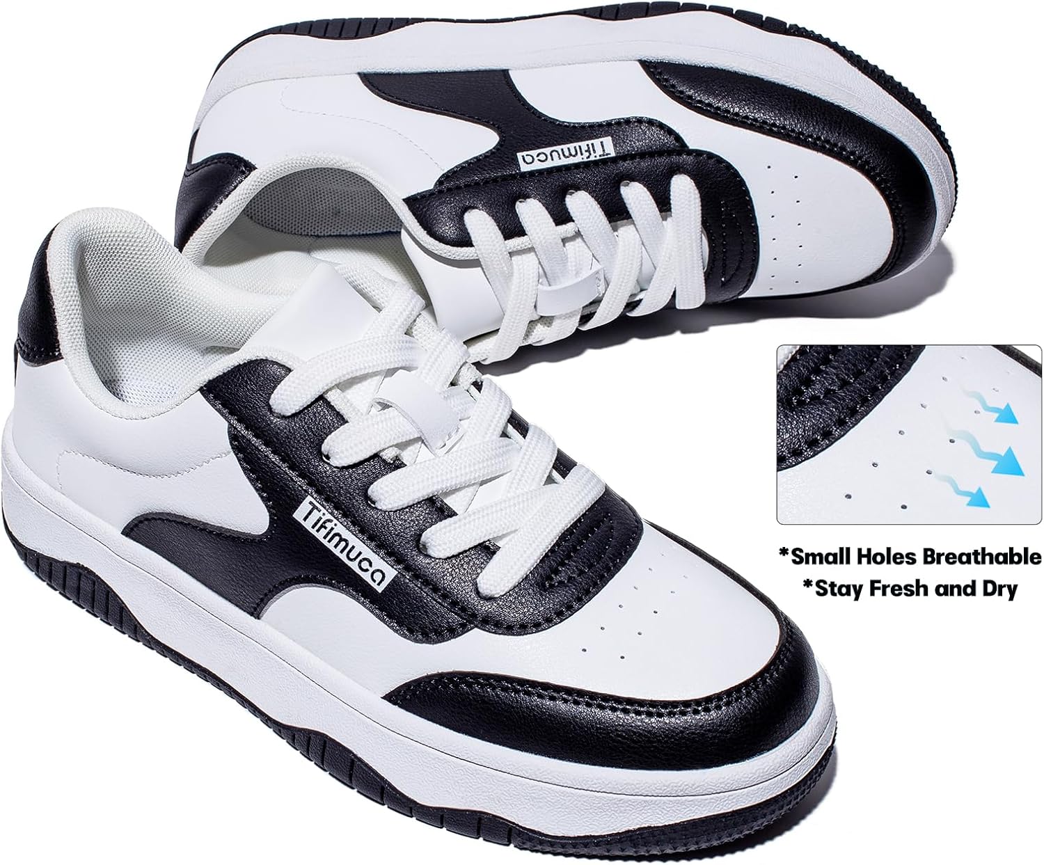 Women's Vegan Leather Low Top Lace Up Non Slip Walking Running Sneakers Skateboard Tennis Shoes Comfortable Casual Athletic Versatile Fashion Sneakers - Image 4