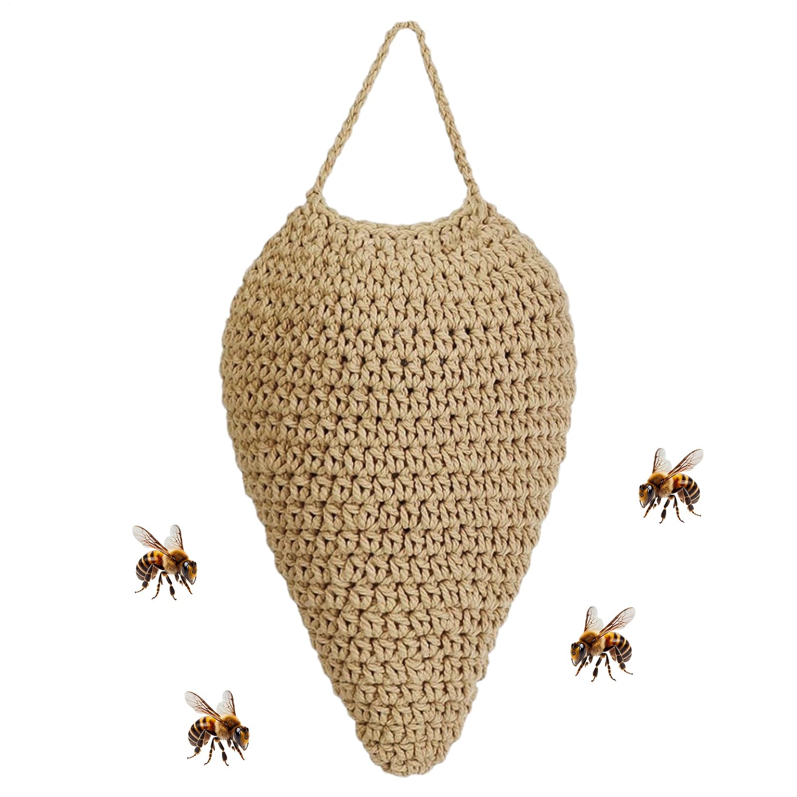 Woven Crochet Wasp Nest Decoy – Fake Wasp Nest for Outdoor Use | Large Crochet Wasp NestDeterrent, Hangable Hornet for Porch, Eaves, Garden, Orchard