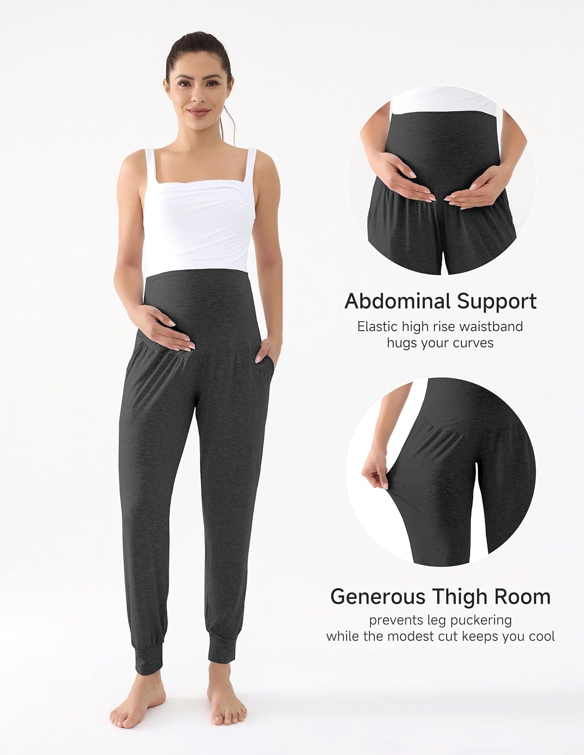 Maternity Pajama Pants Bamboo Viscose Pregnancy Lounge Pants Soft Stretchy Loose Comfy Bottoms with Pockets - Image 3