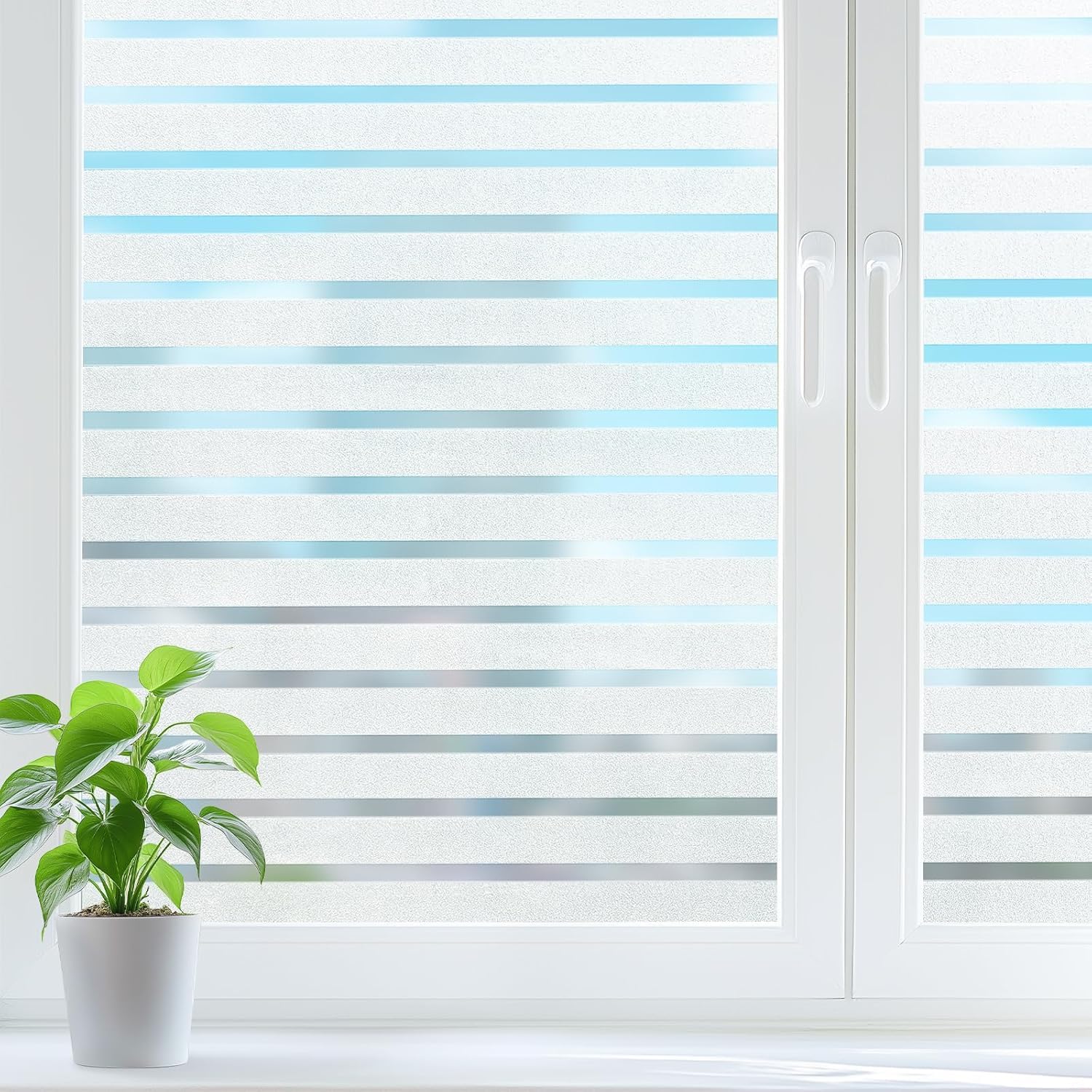 DOWELL Window Film Privacy Film for Glass Windows 75x400cm, Classic Stripes Pattern Decorative Sticker Anti UV Static Cling, Glass Vinyl Opaque Non Adhesive, Temporary Blinds for Home, Office — image 1