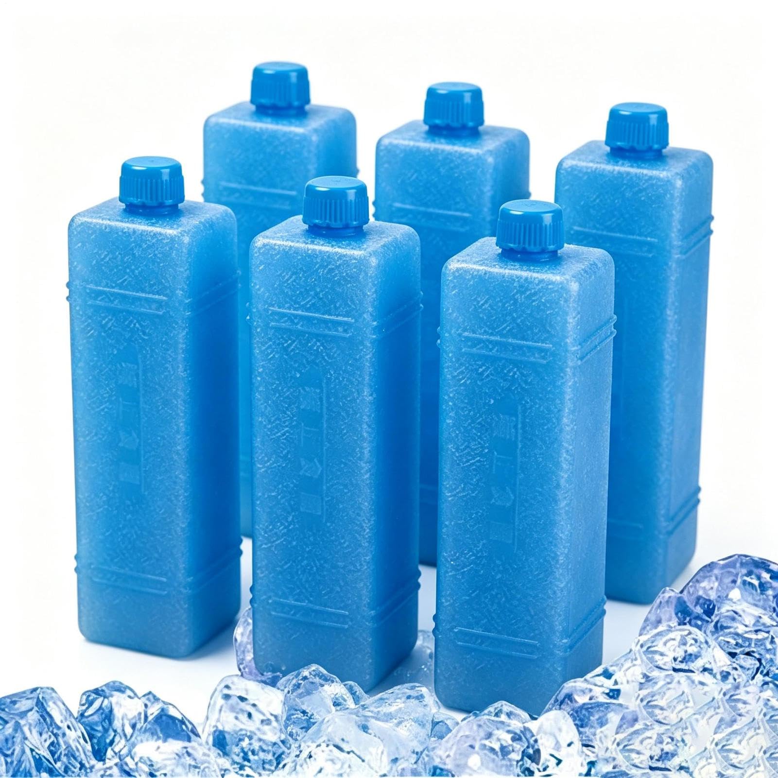 Ice Packs for Cool Bag, 200 ml x 6 Reusable Ice Packs, Ice Blocks with Lid, Durable Crystal Glass Cool Box for Cool Boxes, Keeps Food Fresh