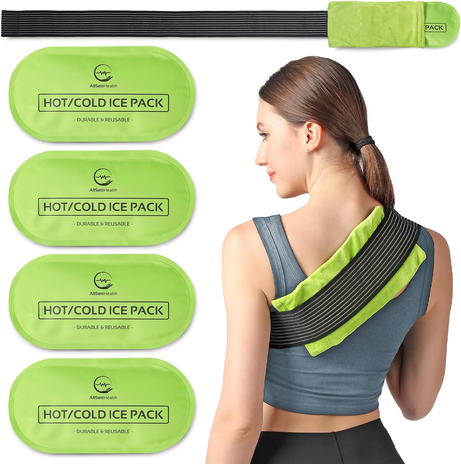 Reusable Hot and Cold Gel Ice Pack Wrap (4 Pack) for Injuries | Adjustable & Flexible for Knees, Back, Shoulders, Arms, and Legs – Reusable