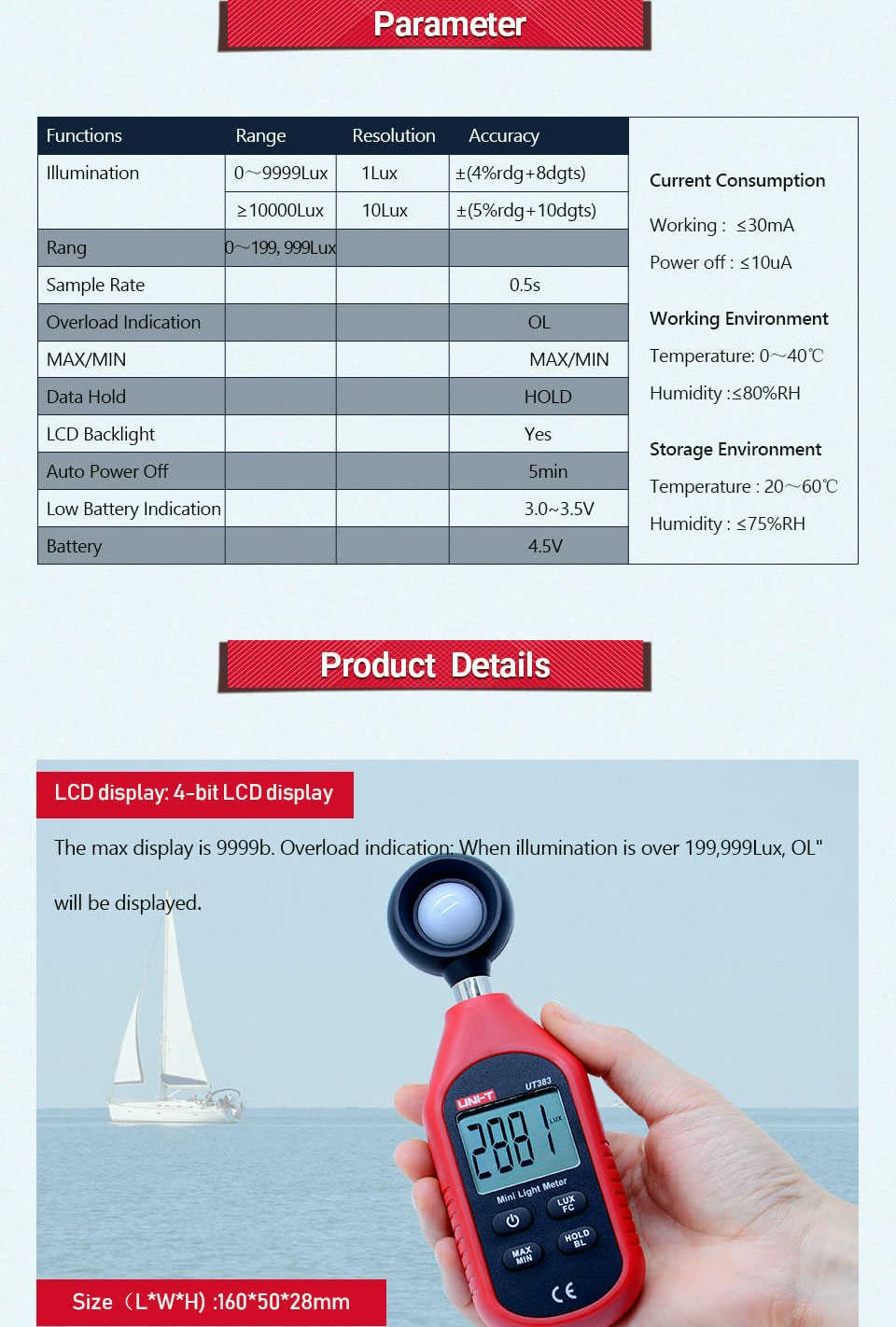 UNI-T UT383 Mini Light Meters with Certificates: CE, UKCA 200,000 LUX Digital Luxmeter Luminance Lux Fc Test Max Min Illuminometers Photometer