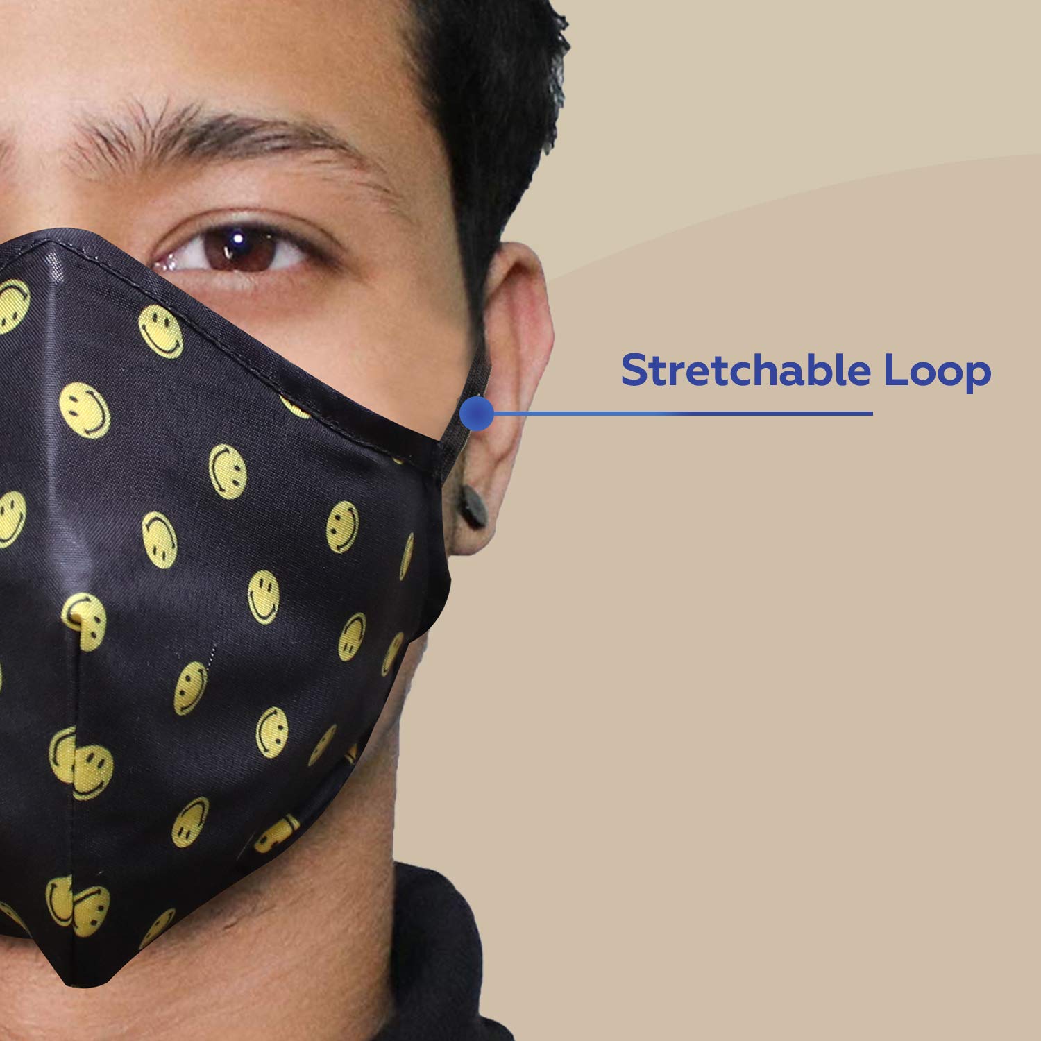 ORILEY ORSM20 Smiley Washable & Reusable Face Mask with 2 Replacement Filter & Adjustable Headloop Elastic Breathable Protective Mouth Cover (10 Pcs) 1