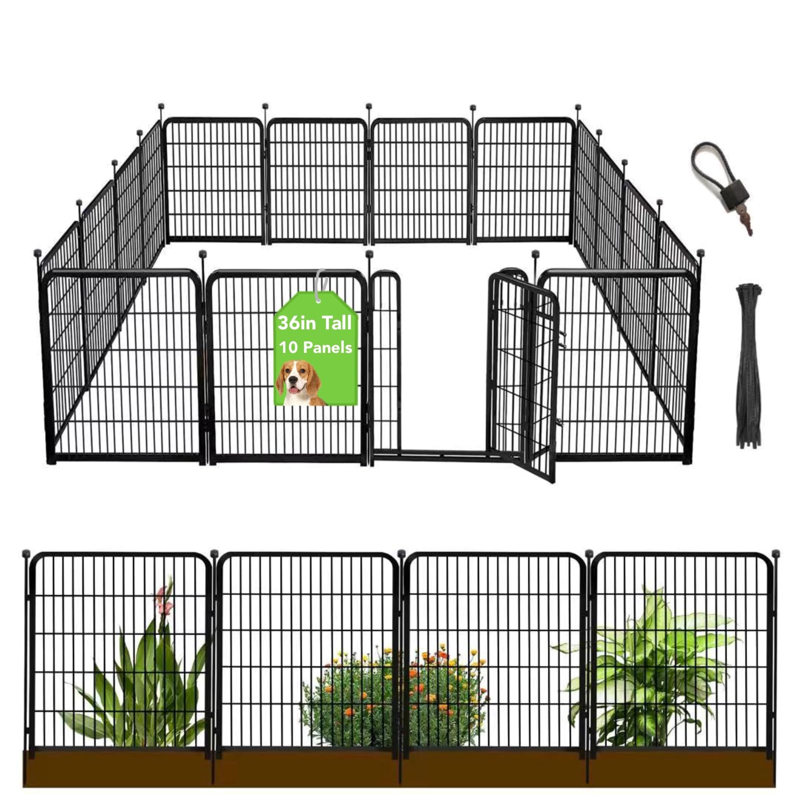 Getlay 36 in Garden Fence, Wide Gate Low Threshold, 10 Panels Total