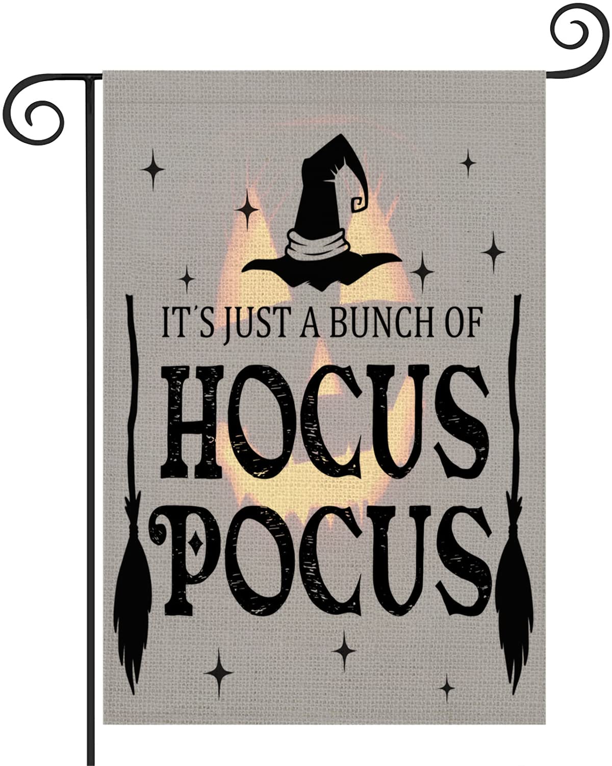 Asamour Halloween Decorations Hocus Pocus Garden Flag 12.5x18 Inch Double Sided for Outside, Spooky Halloween Witches Broom Banner Fall Decor Small Burlap Flags Yard Outdoor Decoration