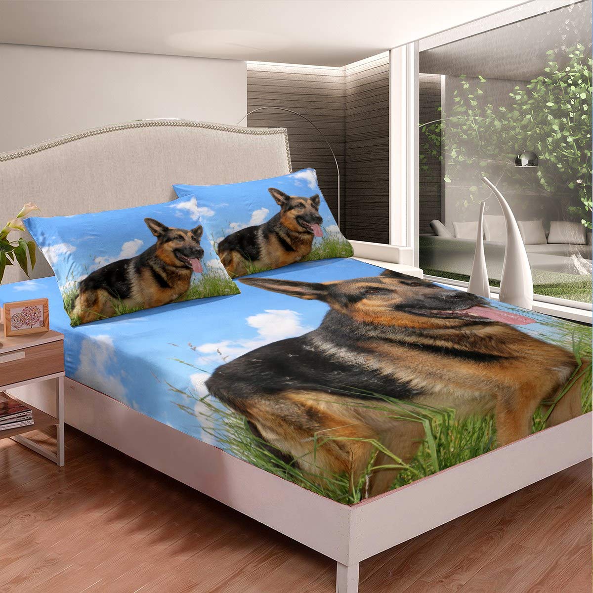 Set di biancheria da letto con motivo a pastore tedesco, con