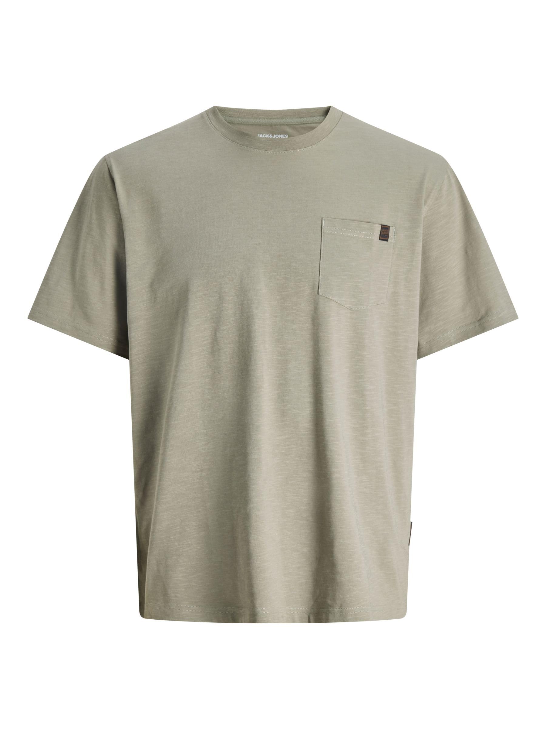 JACK & JONES Men's Crew Neck T-Shirt JJEDOVER SLUB Tee SS - Relaxed Fit, Vetiver, M