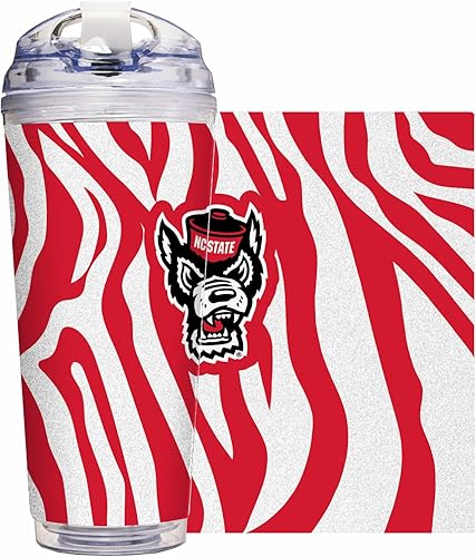 Miniatura 165 de Rico Industries NCAA - Vaso de acrílico con purpurina de 24 onzas con tapa con bisagras, vaso de doble pared con licencia oficial y popote Brillo