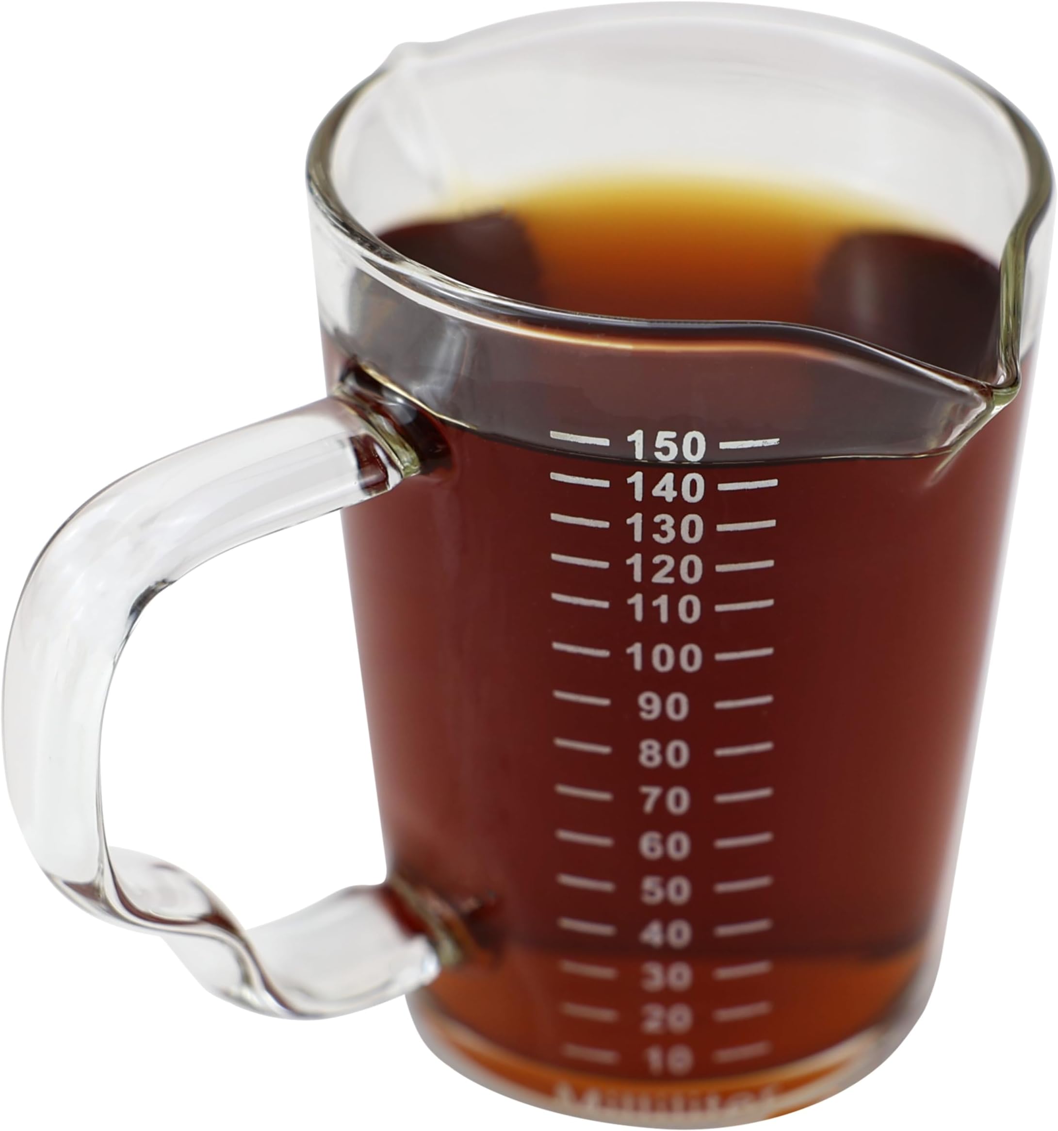 EIKS 150ml/4.5oz Glass Ounce Measuring Cup with V-Shaped Spout and Handle for Espresso Coffee Milk Wine Cocktail, Easy to Read Scale