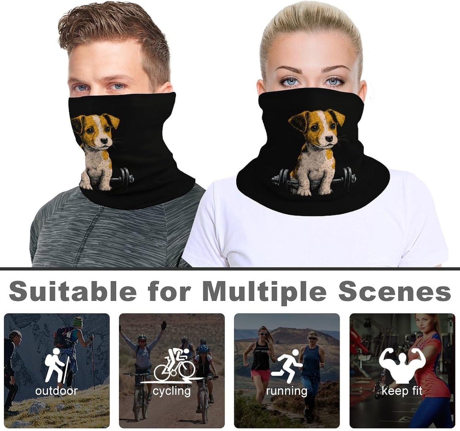 Funny Puppy Barbell Neck Gaiter Multifunctional Face Mask Windproof Head Wrap for Men Women