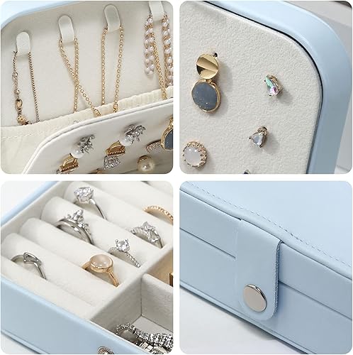 Miniatura 4 de CASEGRACE Joyero para mujer, organizador de joyas de viaje, doble capa, para collares, aretes, anillos, joyero, estuche