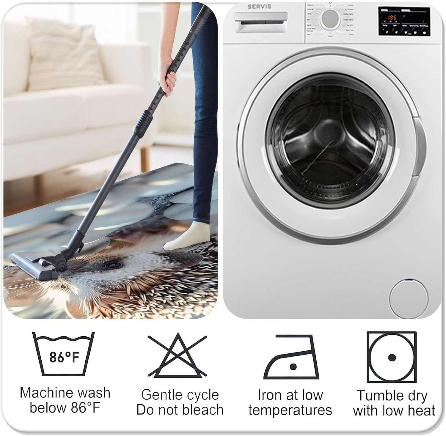 Animal Print Hedgehog Washable Area Rug, Anti Slip Area Rug Fluffy Flannel Floor Durable Carpet, for Bedroom Living Children's Room Runner 2 x 3 ft