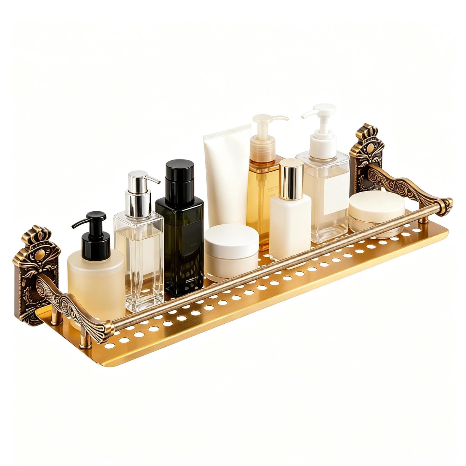 Minifactory Metal Wall Mount Bathroom Hardware Set Antique 50cm Shelf Wall Mount Shelf Vintage Brass Color Modern Bathroom Fixtures for Kitchen Laundry and Bedroom Organization