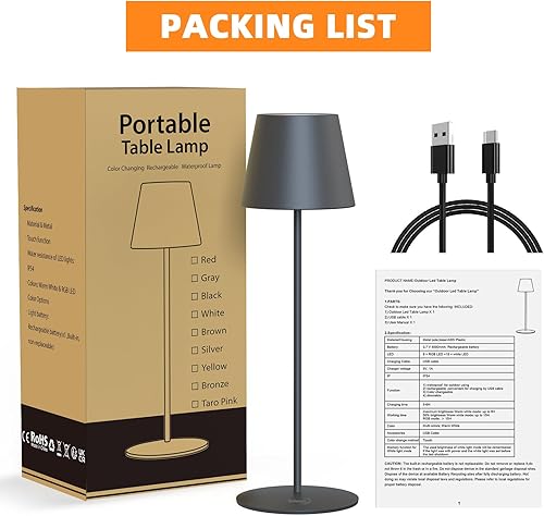 Miniatura 9 de Lámpara de mesa inalámbrica, LED recargable IP54, impermeable, batería de 4000 mAh, regulable al tacto, gris moderno, mesa