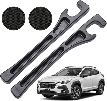 Pukonger Car Seat Gap Filler Compatible with Subaru Crosstrek Accessories Seat Gap Plug Blocker with Storage Slot Organizer Non-Slip Car Cup Holder Coaster 2 Pack Black