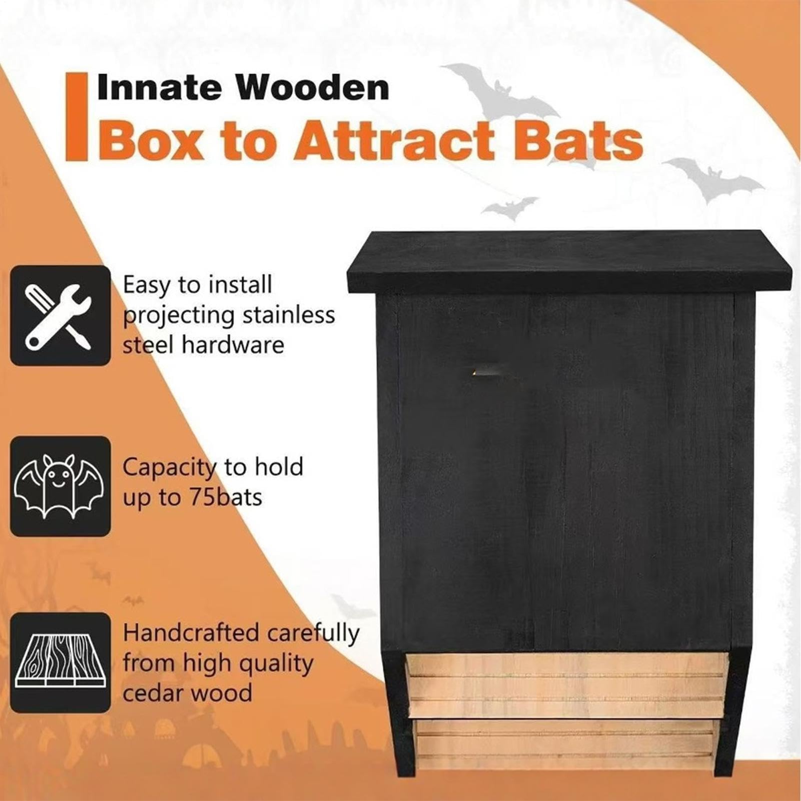 Domek dla nietoperzy Drewniane siedlisko i schronienie lęgowe | Schronienie, domek dla nietoperzy Do przydomowego ogrodu, podwórka, gospodarstwa rolnego, patio, na zewnątrz, sadu i
