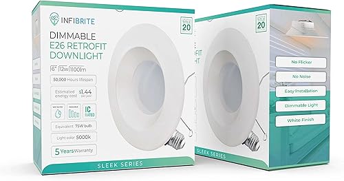 Miniatura 6 de INFIBRITE Kit de luces LED de 5 y 6 pulgadas, 5000 K, 12 W, 1100 lúmenes, empotrable, serie LED elegante (incluye conector E26), regulable,