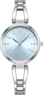 Armbanduhr Damen Analog Quarzuhr Klassische Elegante Damenuhr Minimalistische Design Klein Zifferblatt 3 Zeiger Wasserdicht Armband für Fraun Blau Silber Design Metallarmband