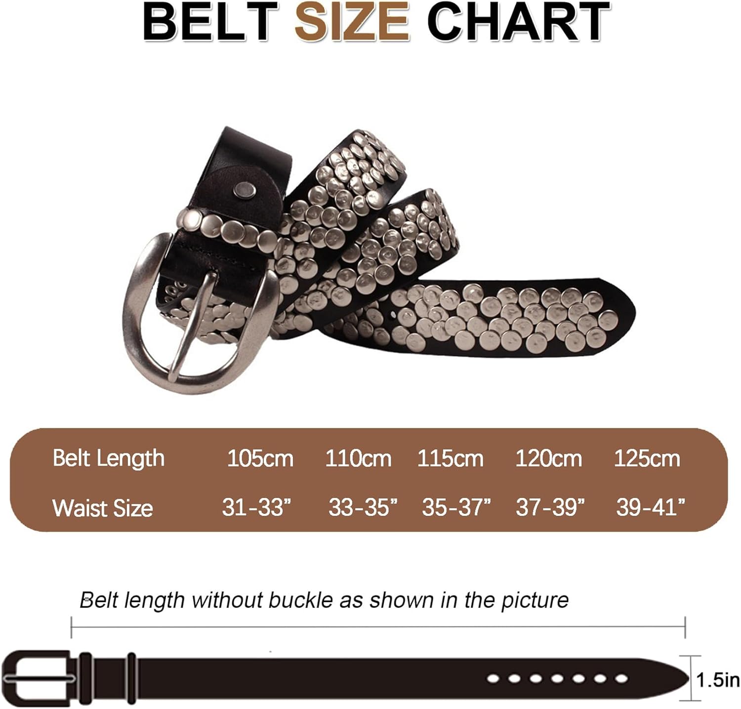 Metal Punk Rock Rivet Belt with Irregular Circle Studs, Genuine Leather Studded Belt Rivet Gothic Belts for Women Men Jeans