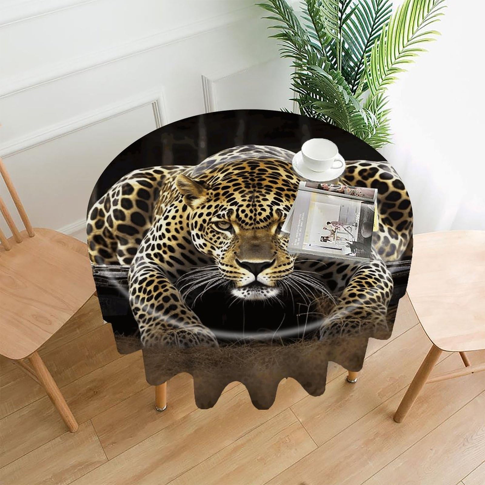 FekiLoot Round Leopard2 Tablecloth Decorative Fabric Table Cloth Wrinkle Free Circle Dining Tablecover Washable Polyester Table Cover for Holiday Dinner Party Decor 60"